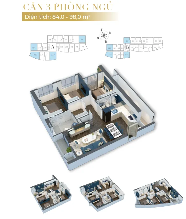 Layout căn hộ 3 phòng ngủ